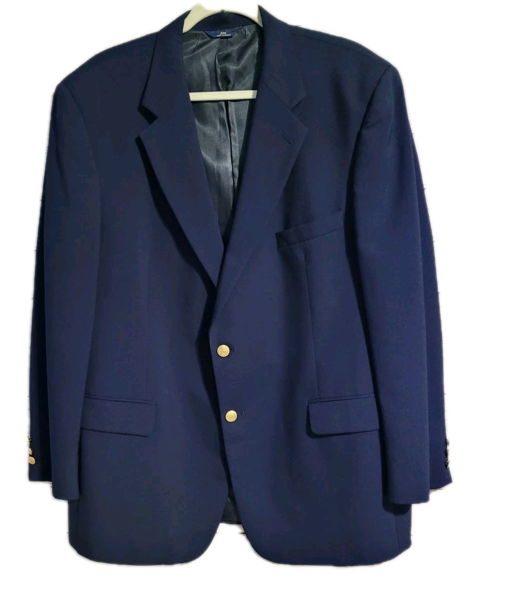 Brooks Brothers 346 Sport Coat 46R Navy 100% Worsted Wool 2 Button Blazer