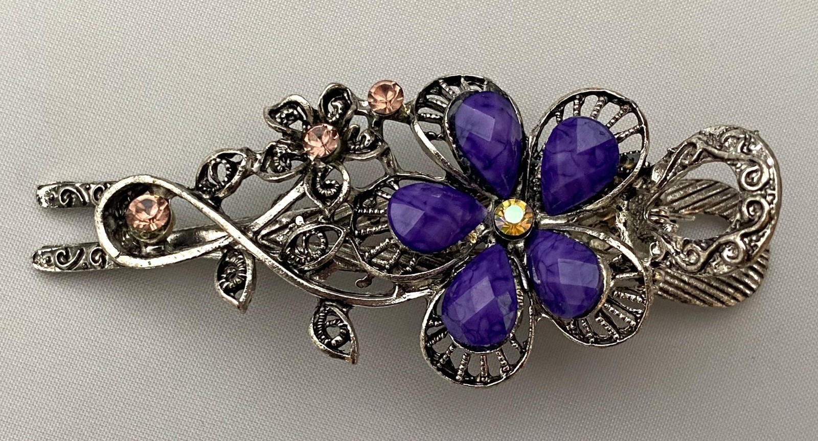 SILVERTONE METAL HAIR CLAMP CRYSTALS OPAQUE STONES SELECT COLOR FREE SHIPPING