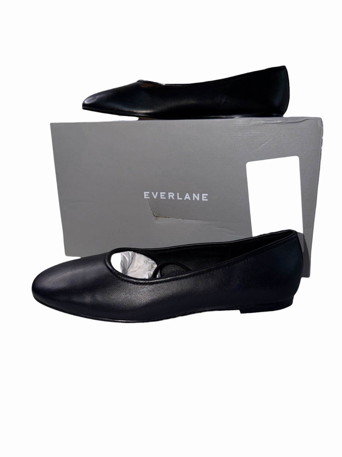 Everlane Black Leather Mary Jane Flats Square Toe Size 6.5 NWB