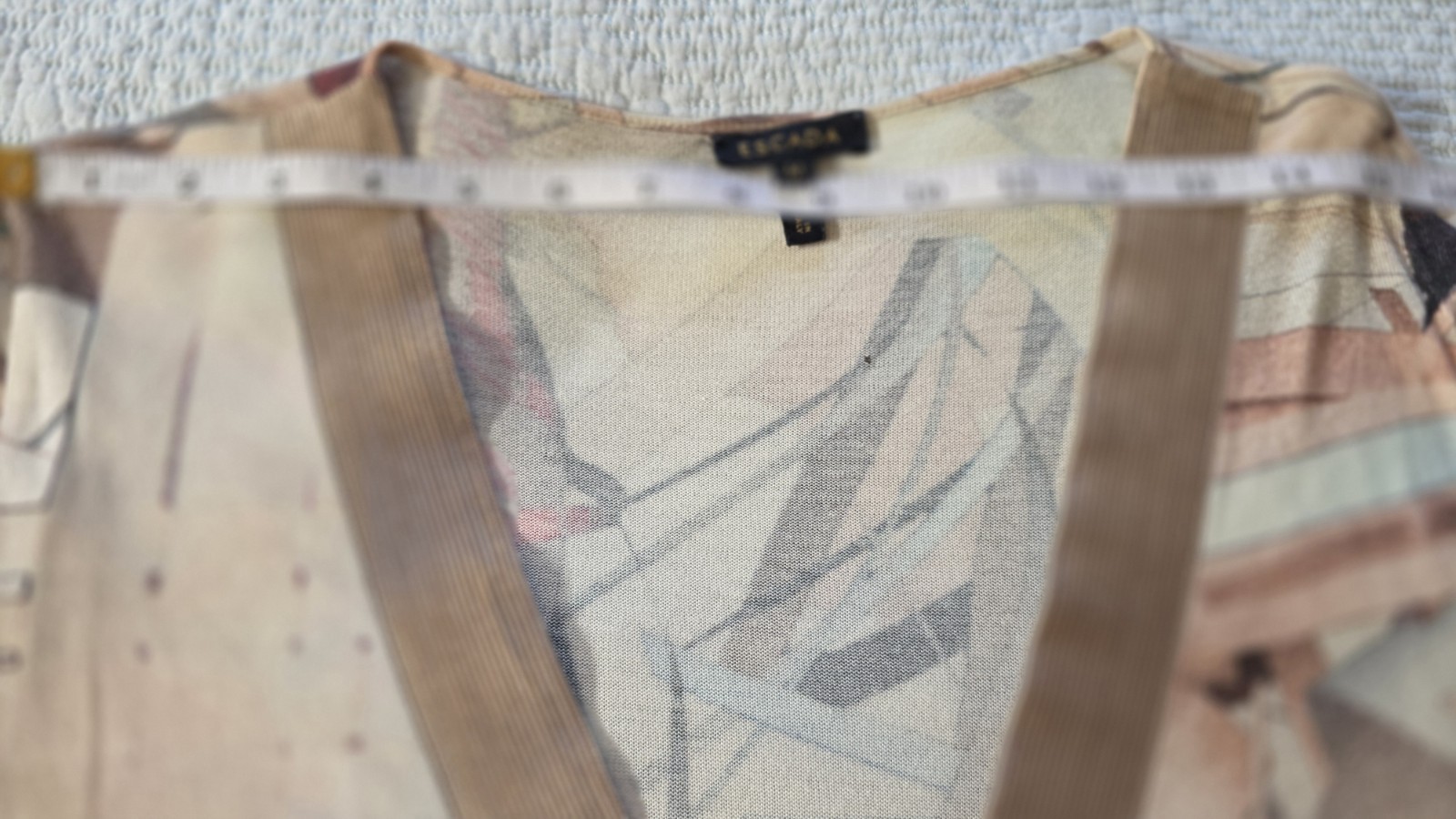 Escada Cardigan Size 38. Neutral Tones With A Splash Of Red And Gold. Hand Wash