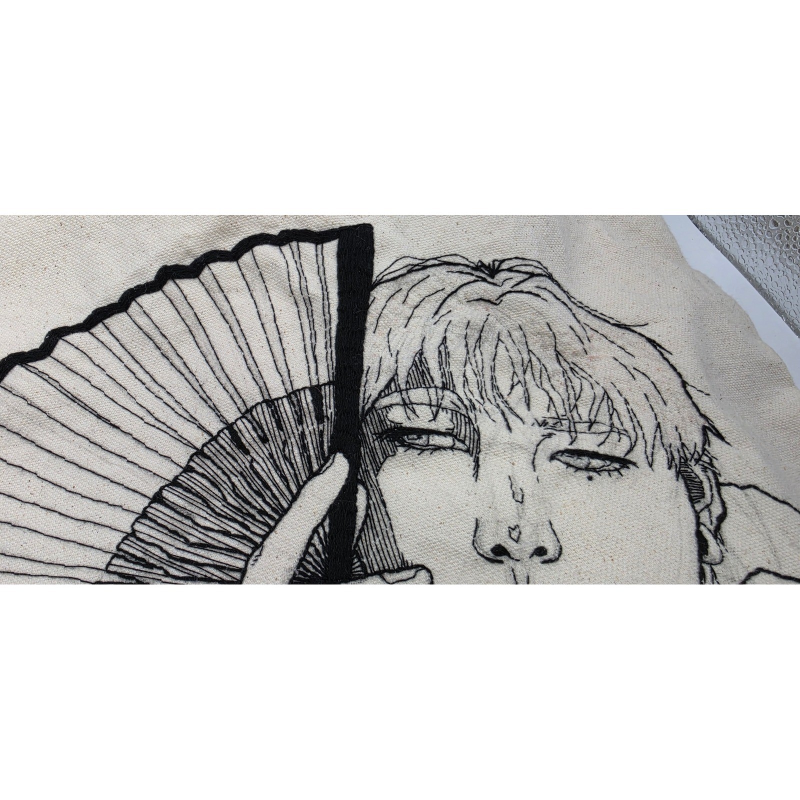 Hand Embroidered Anime Line Art Canvas Tote Bag KPOP BTS Jimin Beaded unfinished
