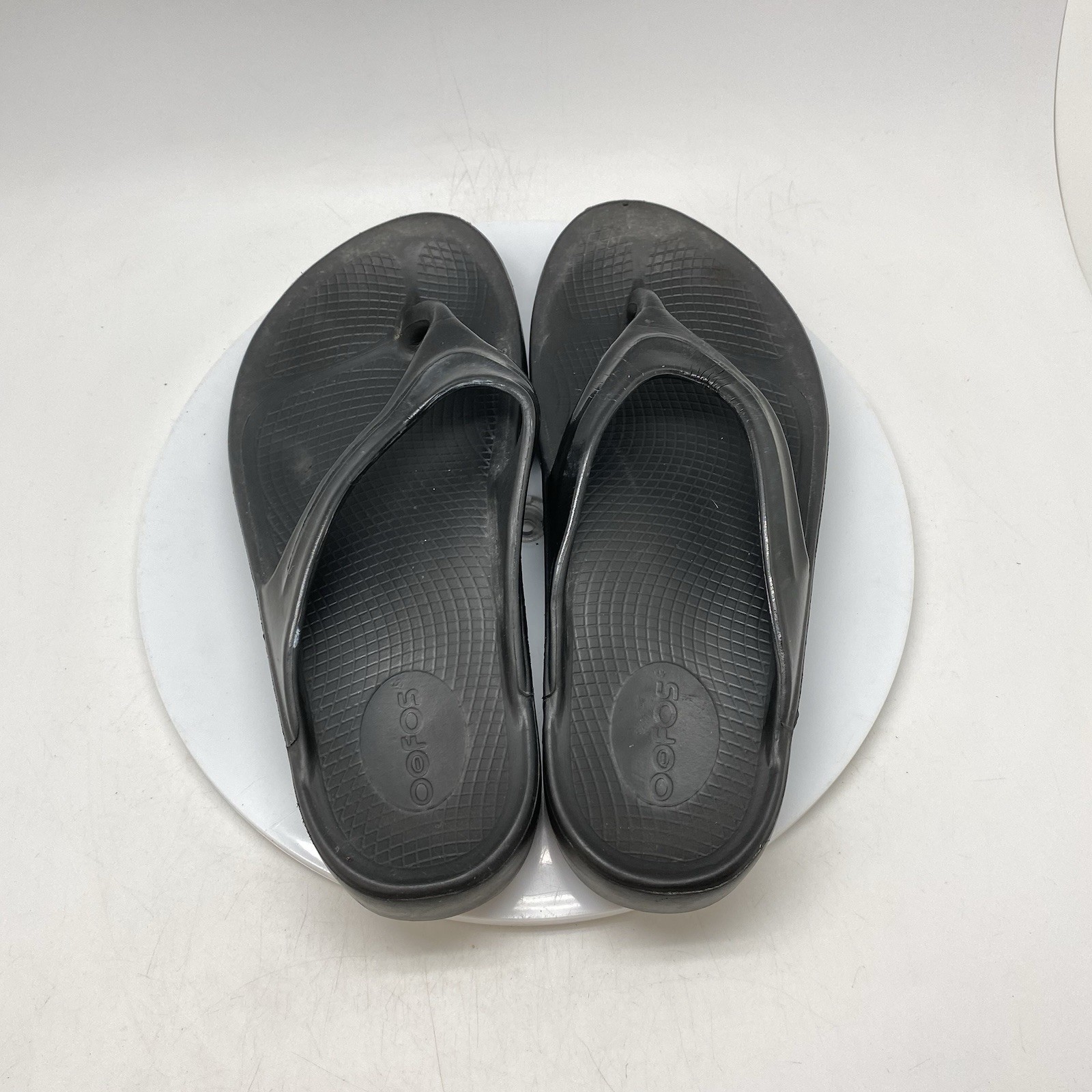 Oofos Oolala Recovery Sandals Womens 9 Black Flip Flops Slip On Thong Comfort