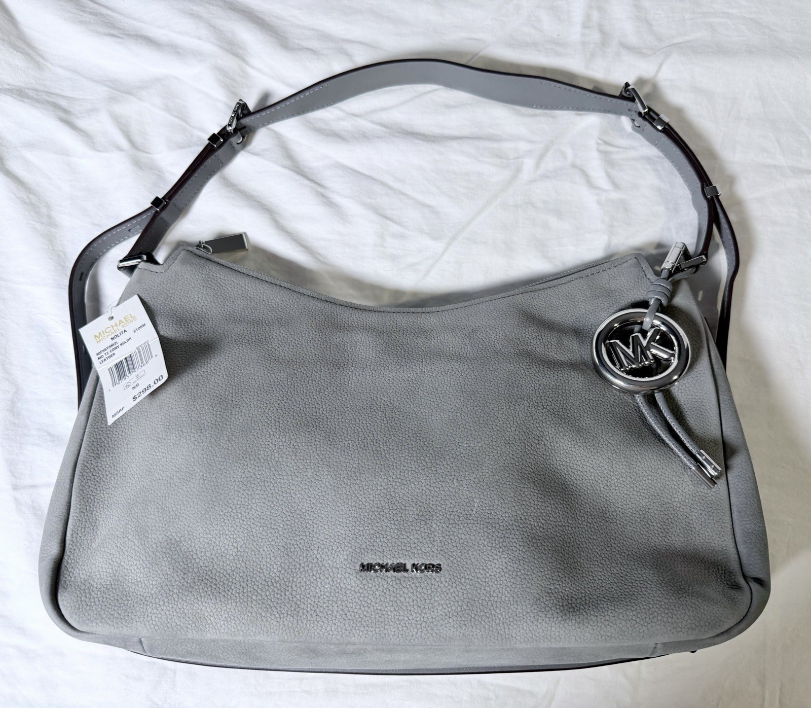 NWT Michael Kors Nolita Medium Nubuck Shoulder Crossbody Bag, Storm Gray
