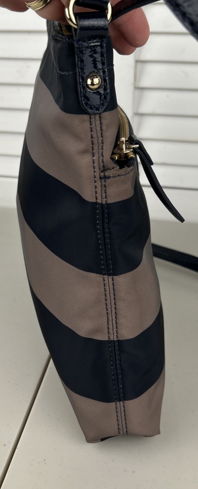Kate Spade Nylon Crossbody Purse Navy & Taupe with Navy Leather Adjustable Strap