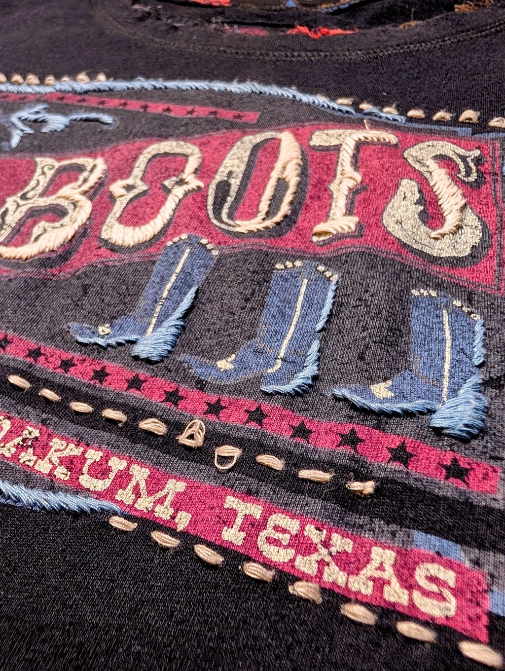 Double D Ranch Fine Boots Tunic L Embroidered Western Sheer Panel Black Top
