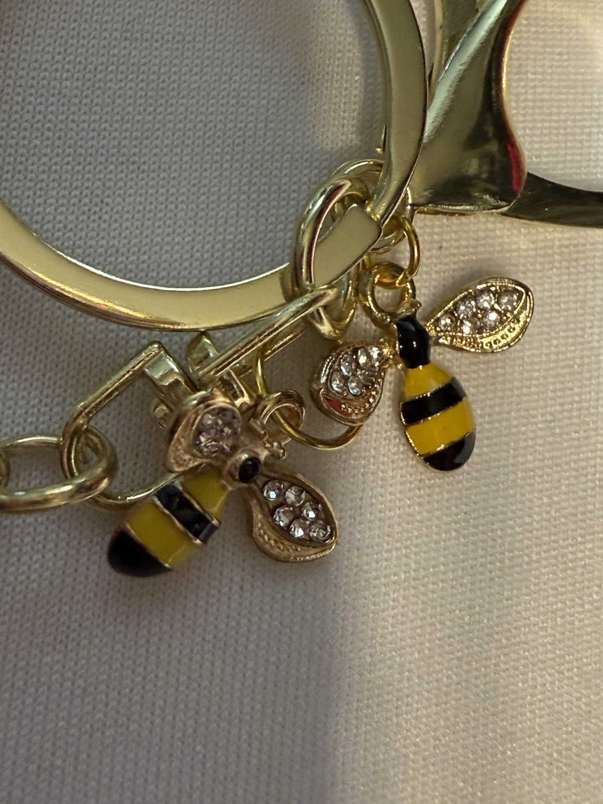 Gold Bee Sunflower Keychain Charm Rhinestone Bumblebee Floral Purse Bag Key Ring