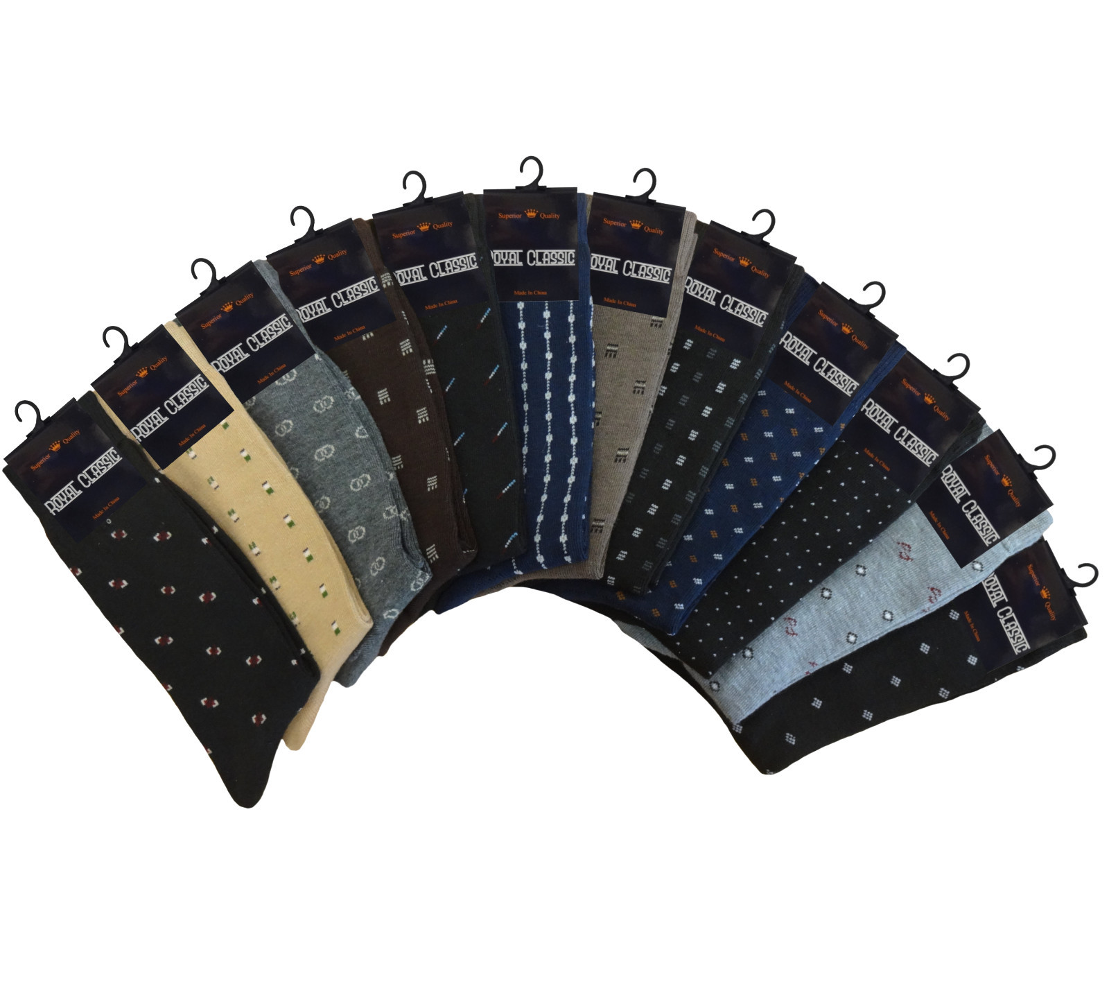 12 Pk Dress Socks 12 DIFFERENT DESIGNS Cotton Socks 10-13 TRUE TO SIZE