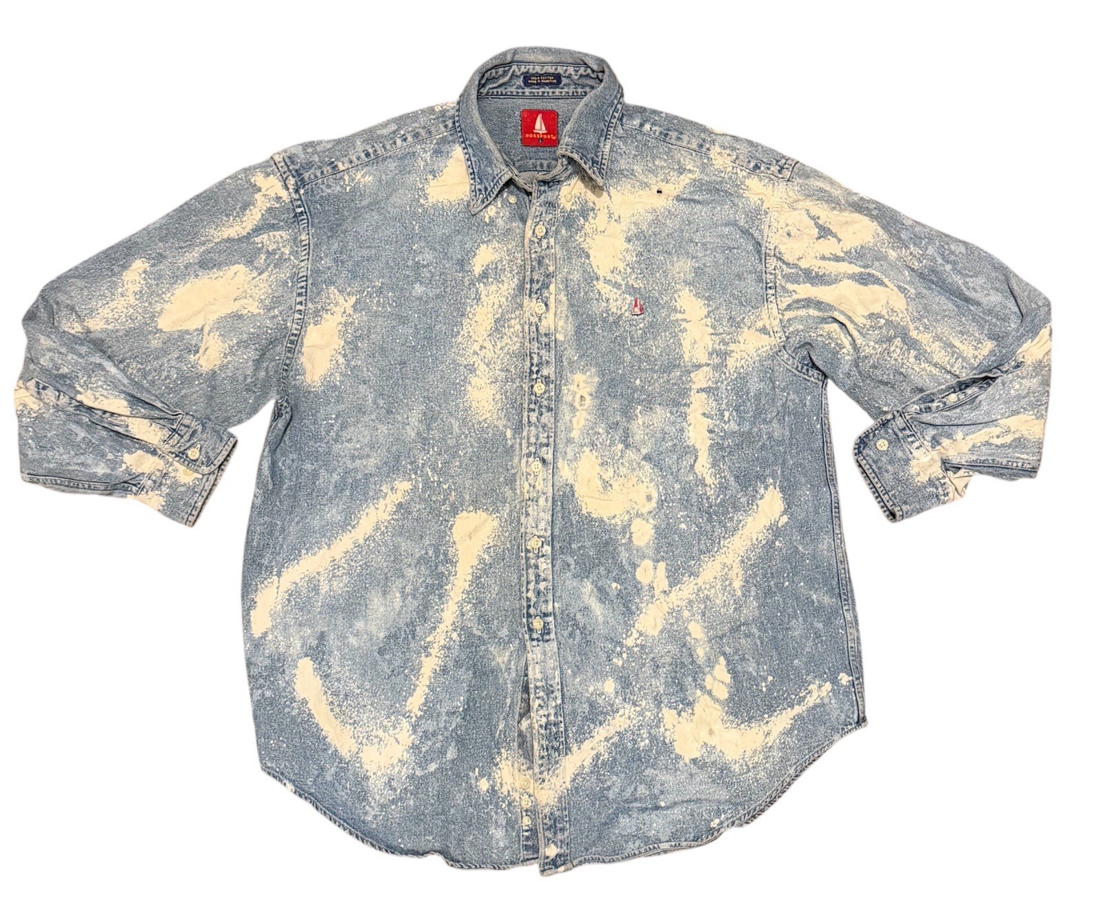Vintage Norsport Blue Bleached Men’s Denim Shirt Size Large