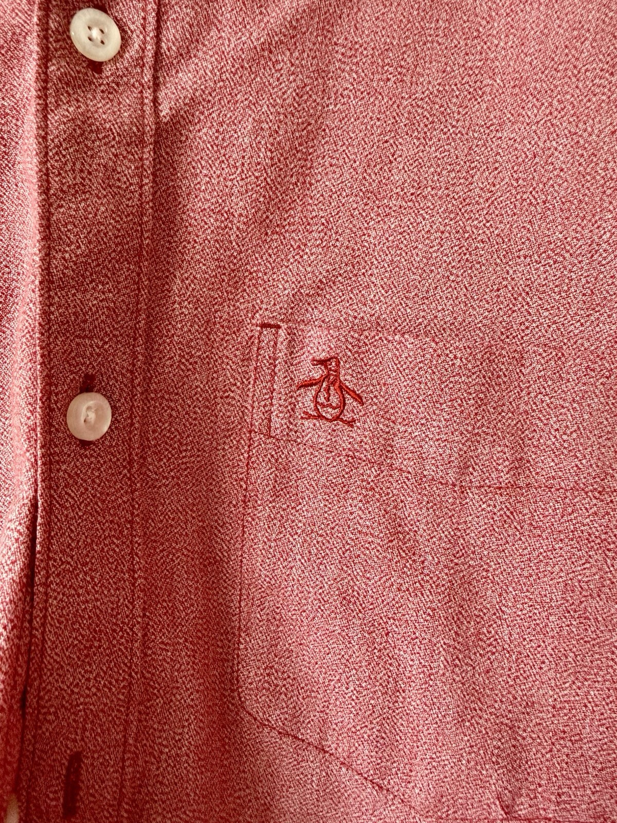 Original Penguin Heritage Slim Fit Men’s Red Solid SS Button-Up BD Collar M
