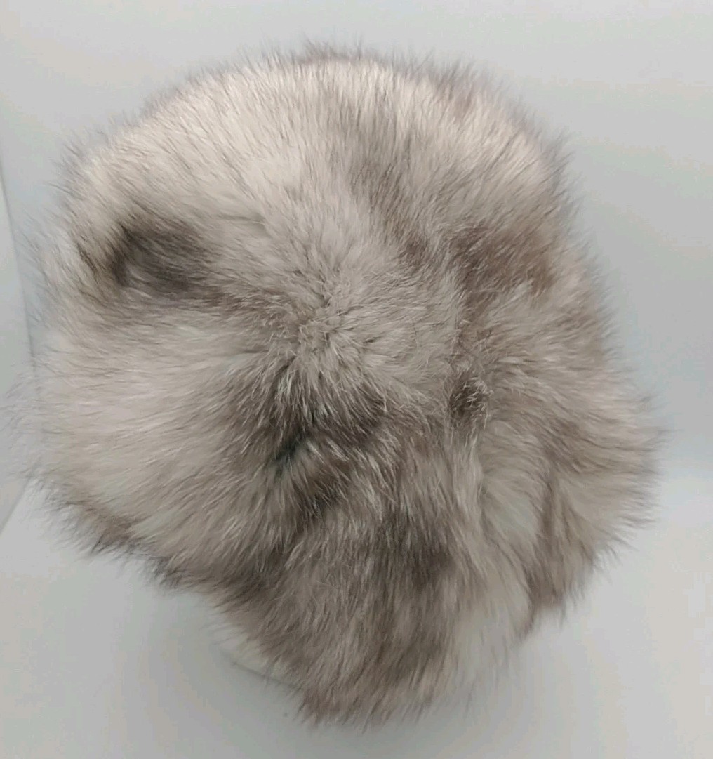 Vintage Genuine Blue Shadow Fox Fur Pillbox Hat Handmade Canada Women’s L 22.75″