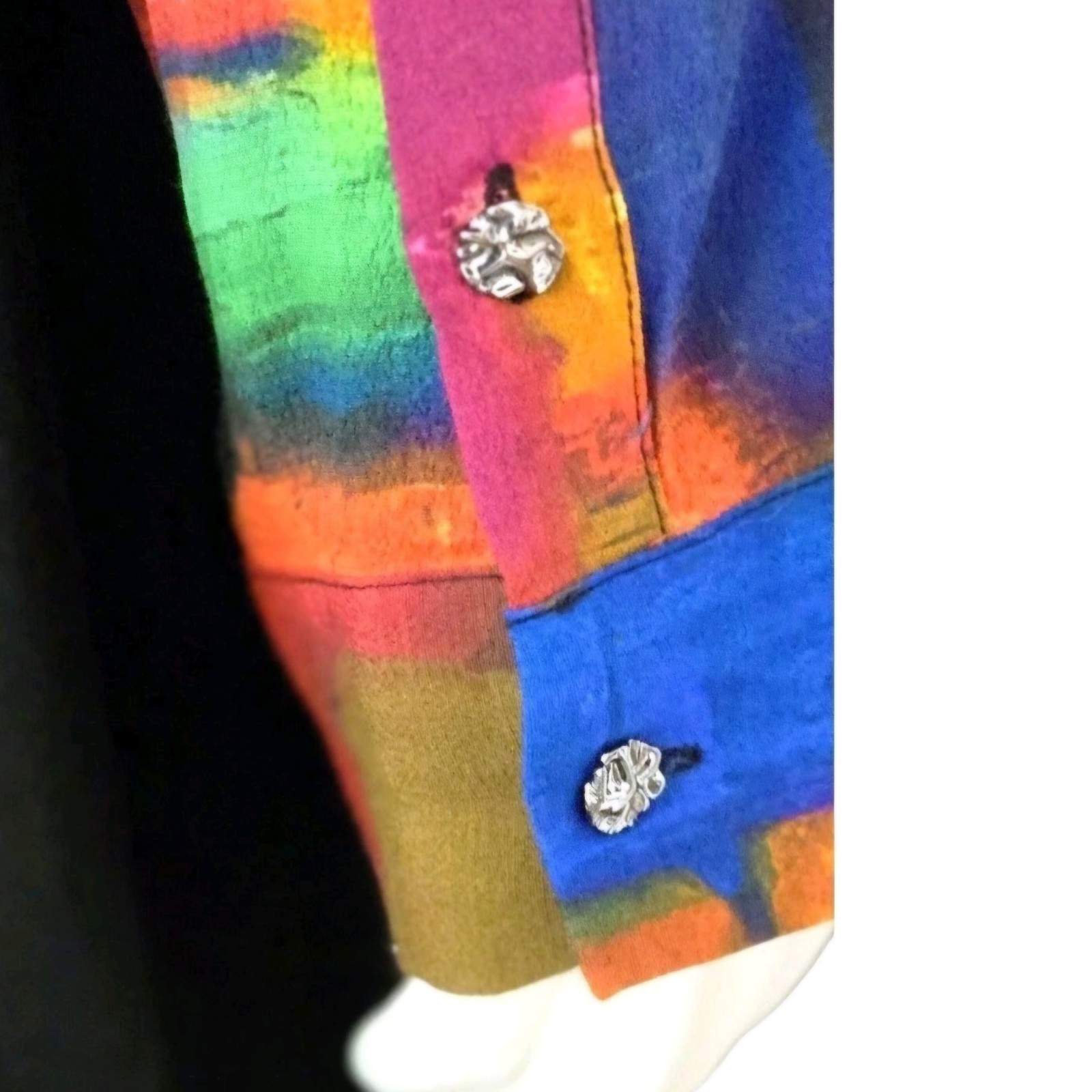 Lemon Grass NY Wearable Art Abstract Vibrant Colorblock V-Neck Tunic Top size XL