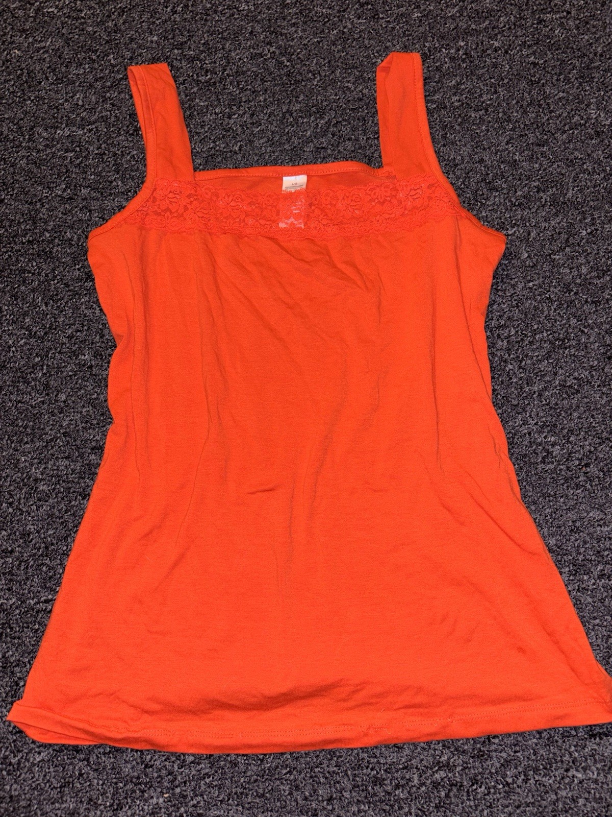 Women’s Vintage Orange Lace Trim Camisole Tank Top, Size L, Solid Knit
