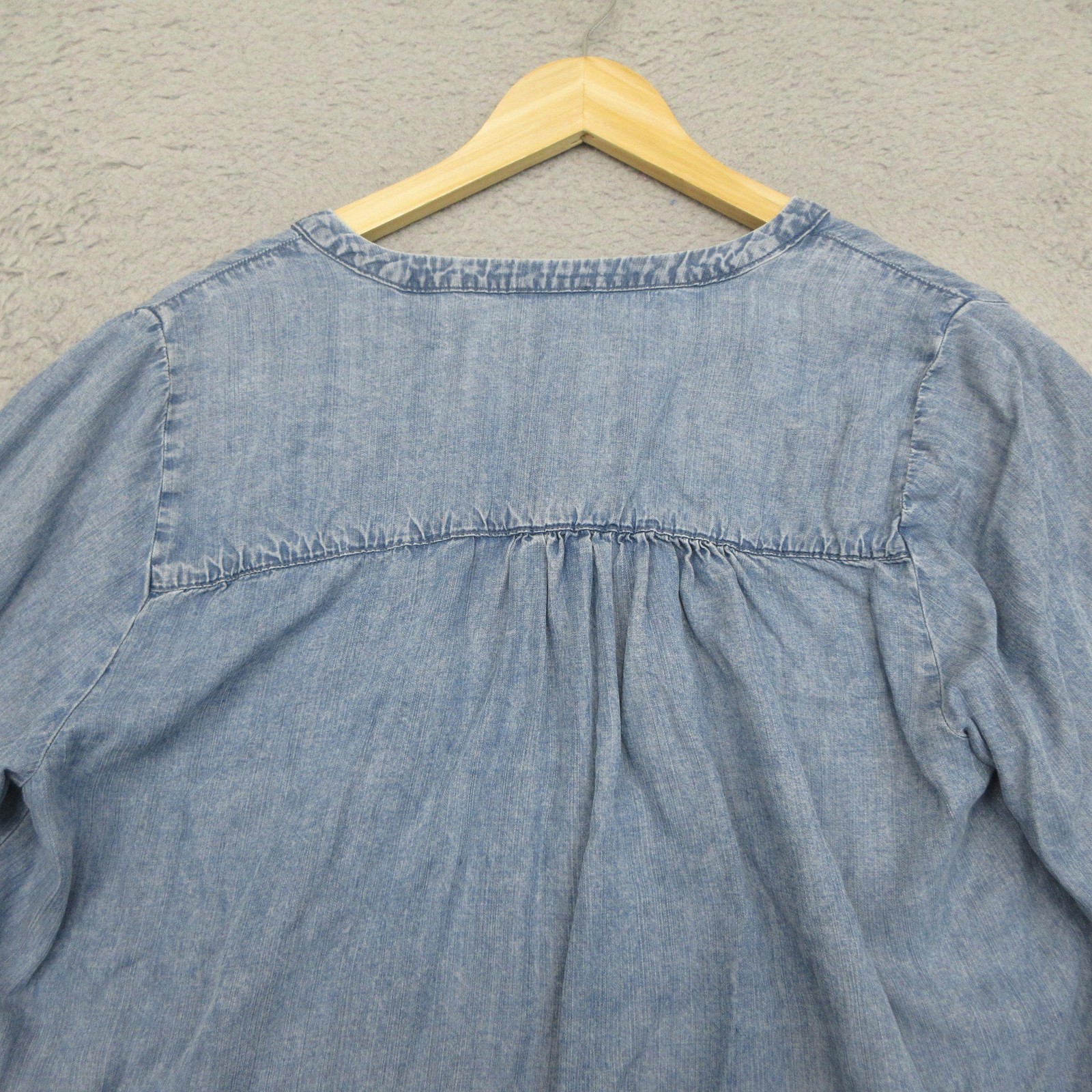 Splendid Chambray Lyocell Shirt Women M Blue Popover Peasant Boho Coastal Casual