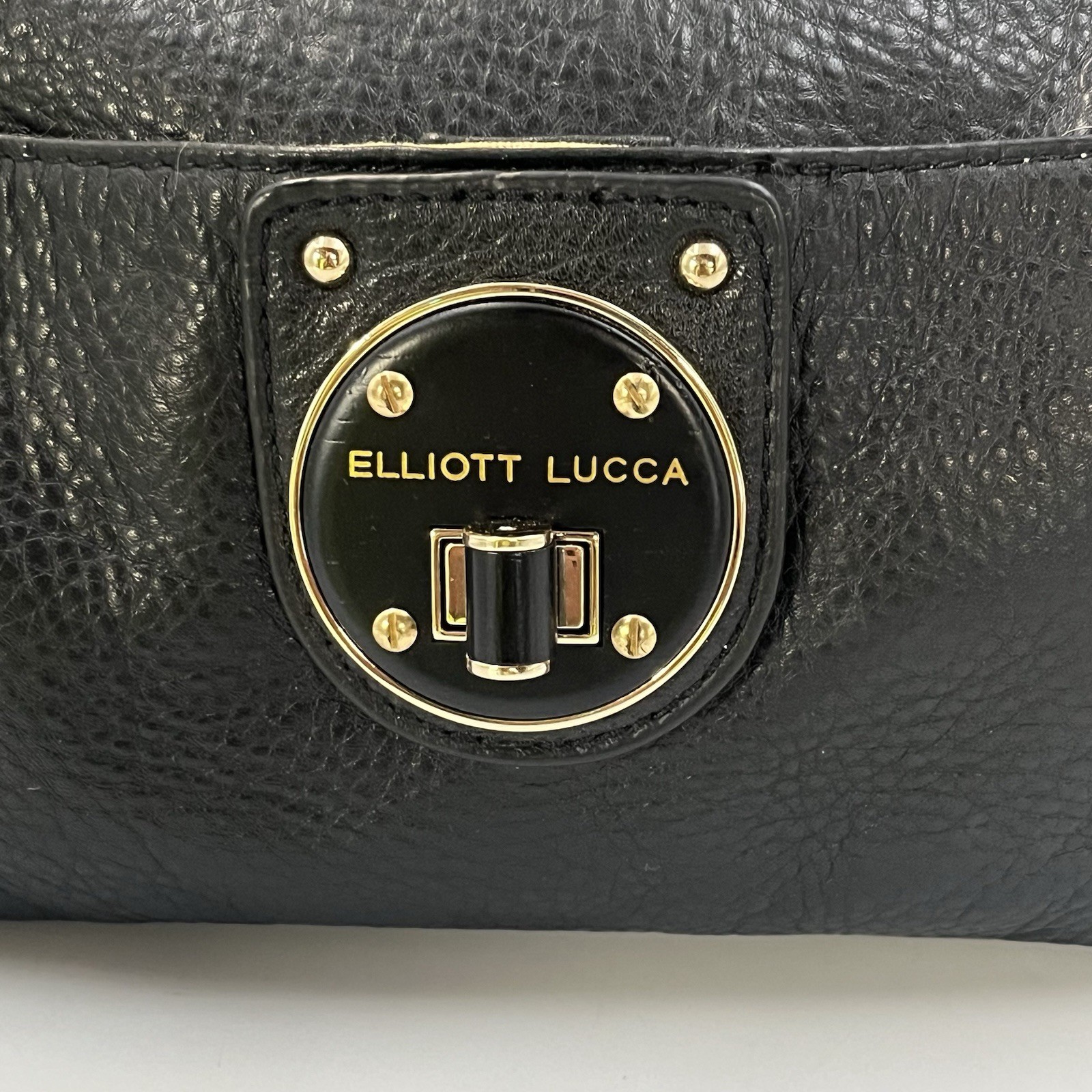 Elliott Lucca Purse Mari Black Leather Gold Trim Shoulder Handbag / Purse