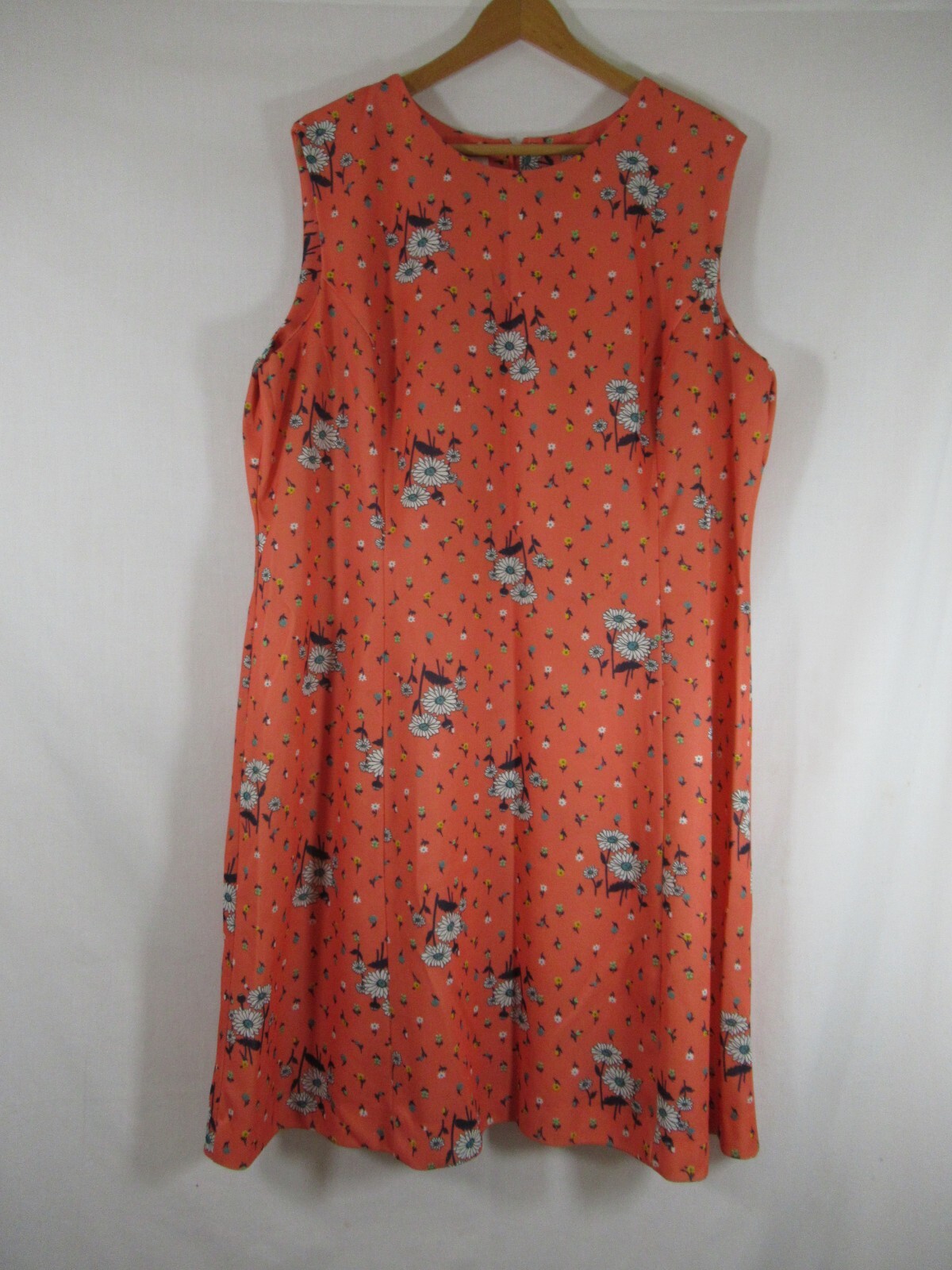Vintage 70s Shaker Square Sleeveless Shift Dress Polyester Orange Daises