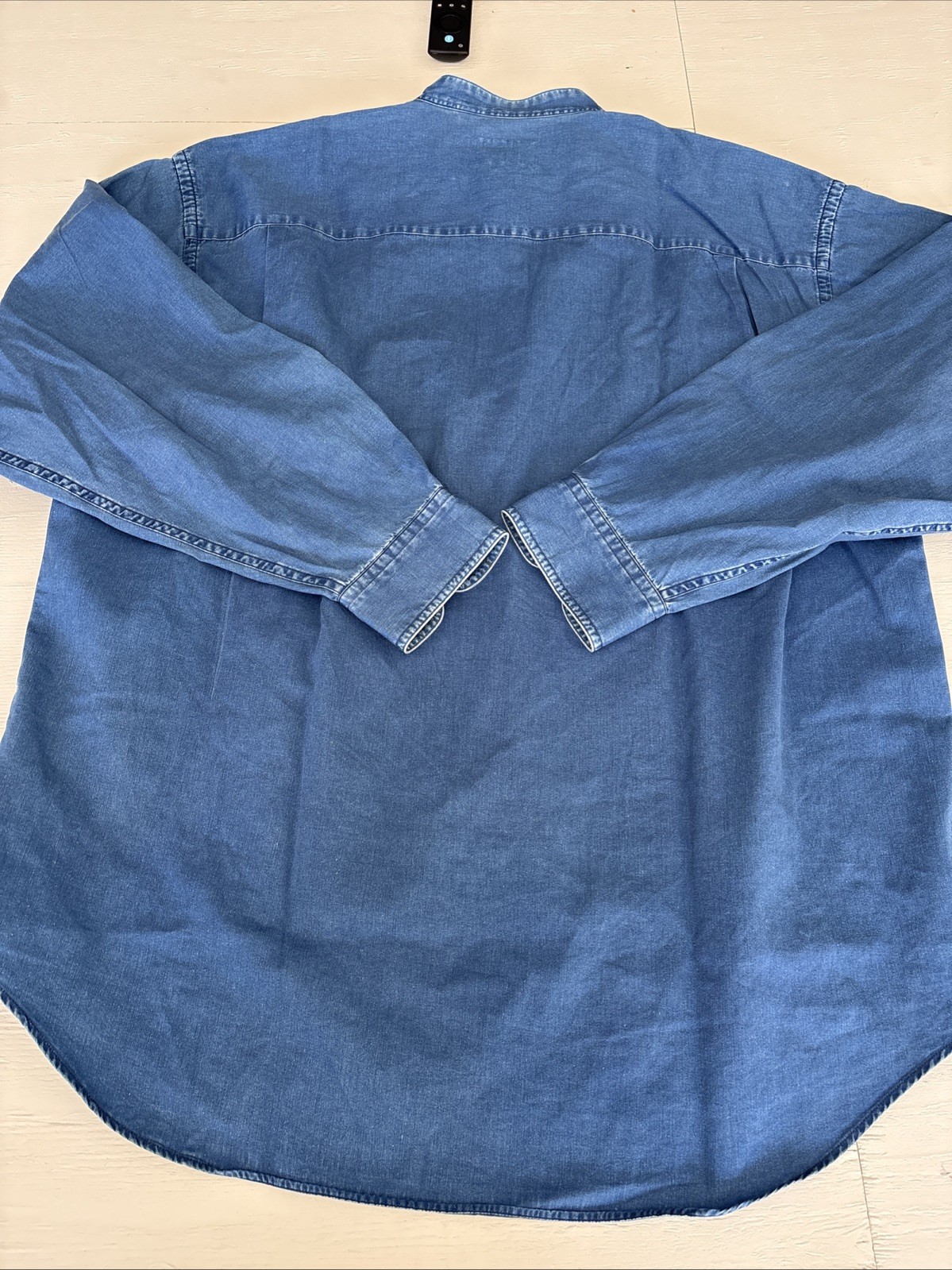 Norsport Men’s Band Collar Blue Denim Cotton Shirt Sz XL