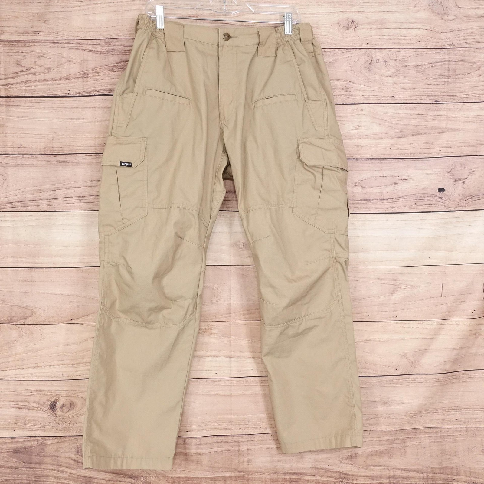 CQR Cargo Tactical Pants Mens 36×30 Beige Regular Fit Ripstop Poly Cotton