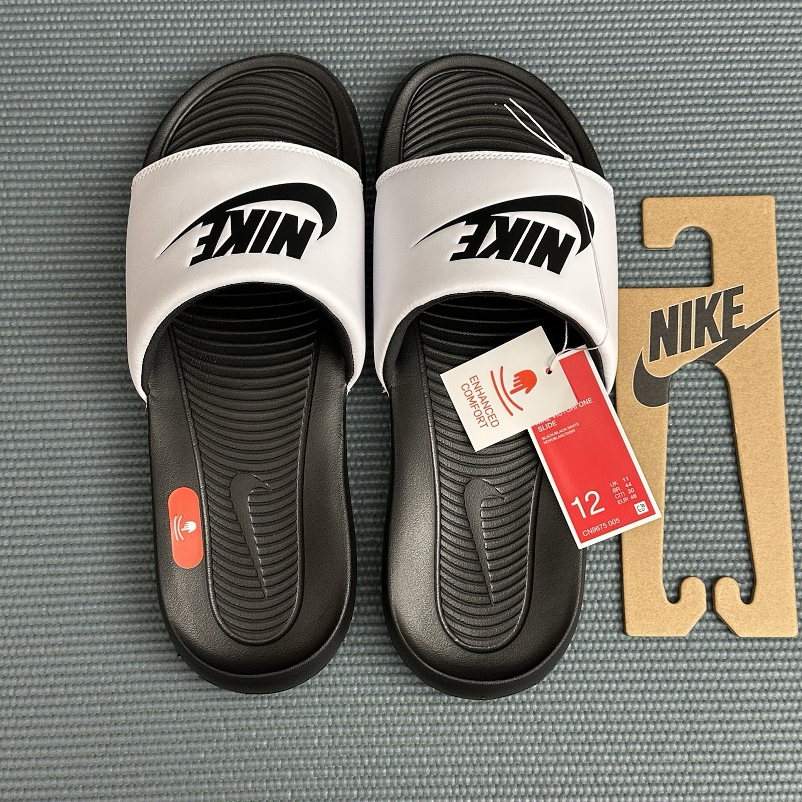 Nike Victori One Slide CN9675-005 Black White Men’s 12 Sandals Slides New NIB