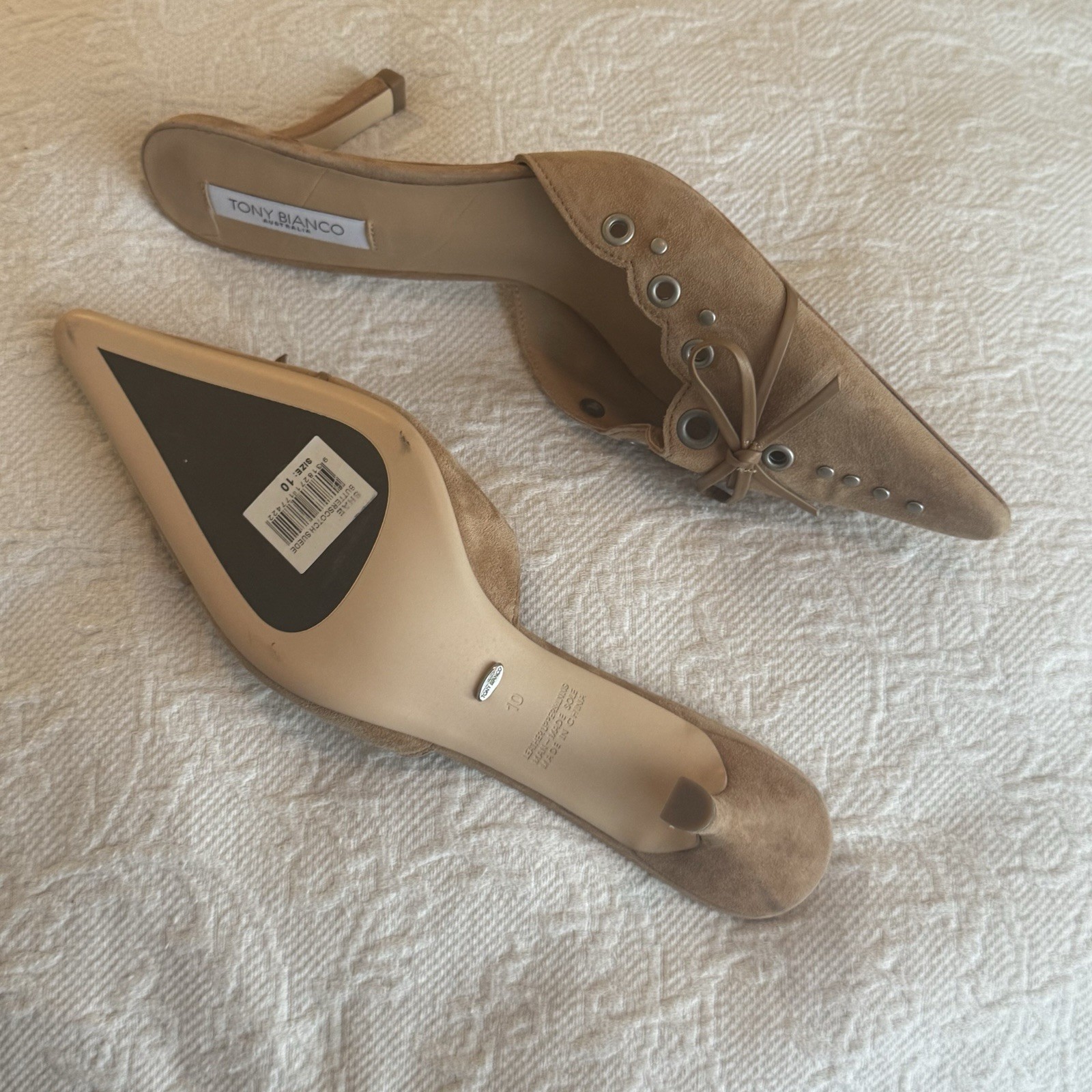 Tony Bianco Tan/Brown Shae Mule Kitten Heels in Butterscotch Suede Size 10