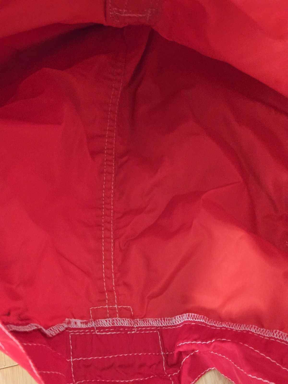 VTG Birdwell Beach Britches Boardshorts Mens 33 Red Lace Up Swim Made In USA