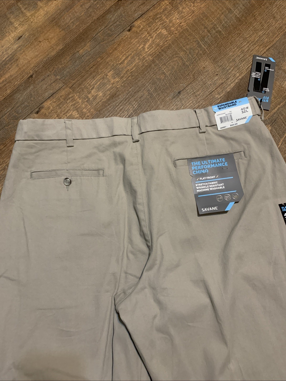NEW Savane Ultimate Performance Chino Pants Men 40×32 Flat Front Stretch No Iron