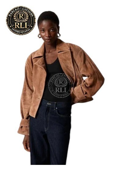 Women Genuine Suede Leather Jacket Brown Belted Wrap Western Vintage Coat