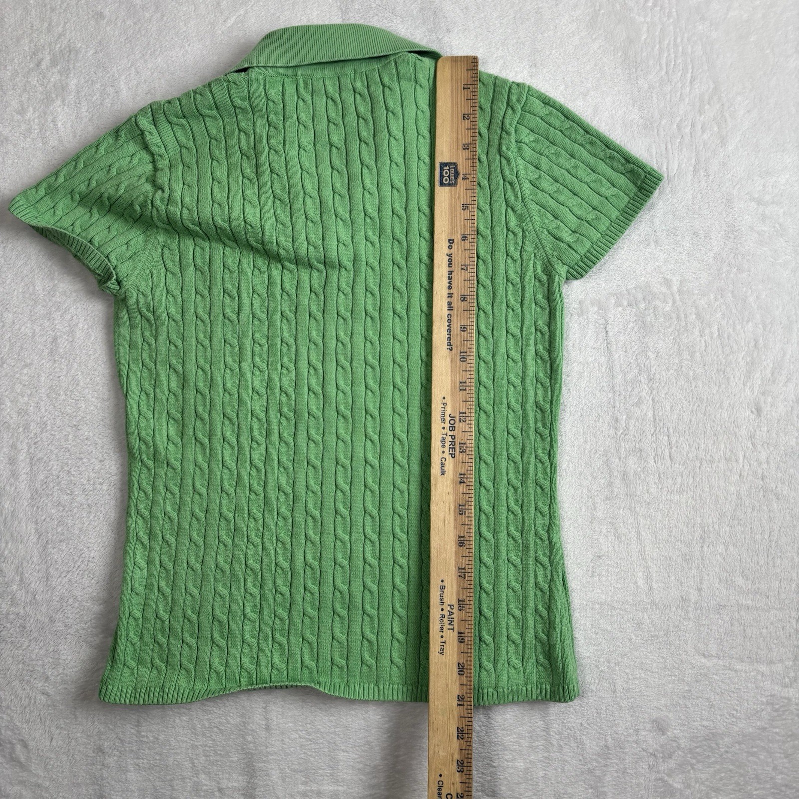 Jeanne Pierre Green Cable Knit Short Sleeve Collared Polo Shirt Women’s Small