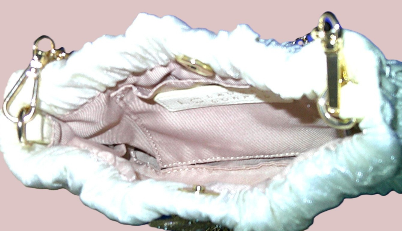 2025 LC Lauren Conrad White Pleated Clutch/Crossbody Purse, Rhinestone Bow, NWOT