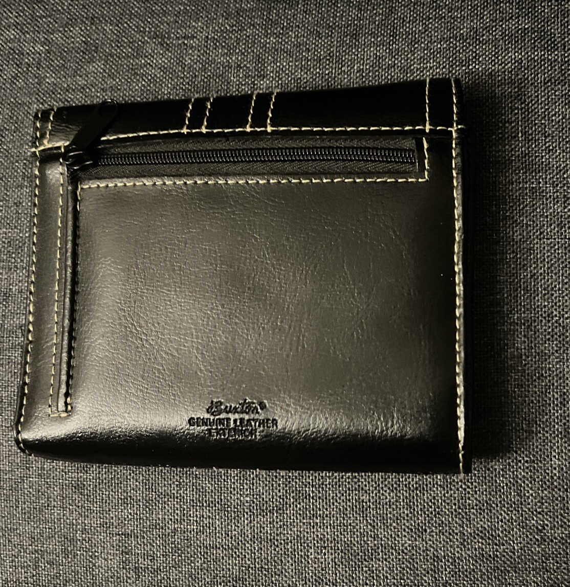Buxton Genuine Leather Wallet Women’s Black Trifold 8 Card Slots Coin Zip