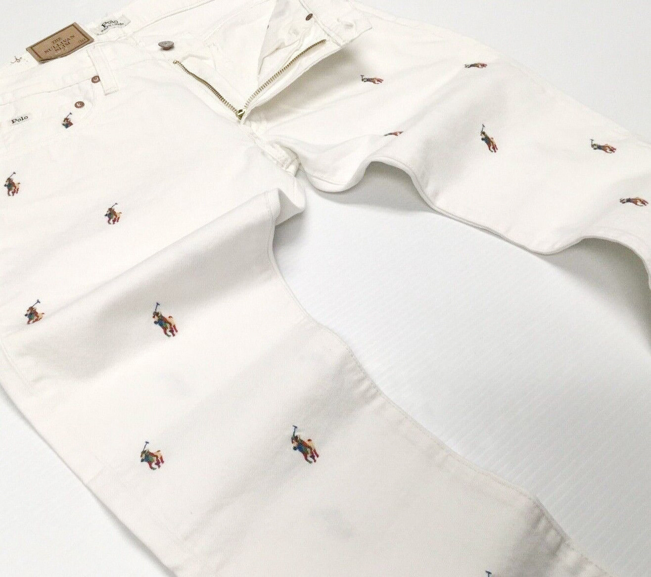 Polo Ralph Lauren Allover Pony Embroidered Varsity Preppy Royal White Slim Jeans