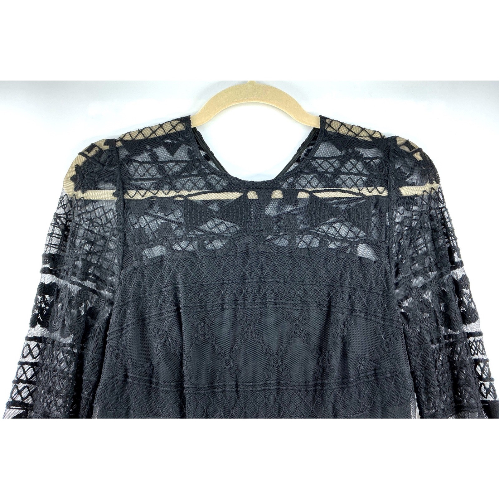 Parker Black Lace Bell Sleeve Ruffle Hem Mini Dress Sz S Whimsigoth Goth Glam