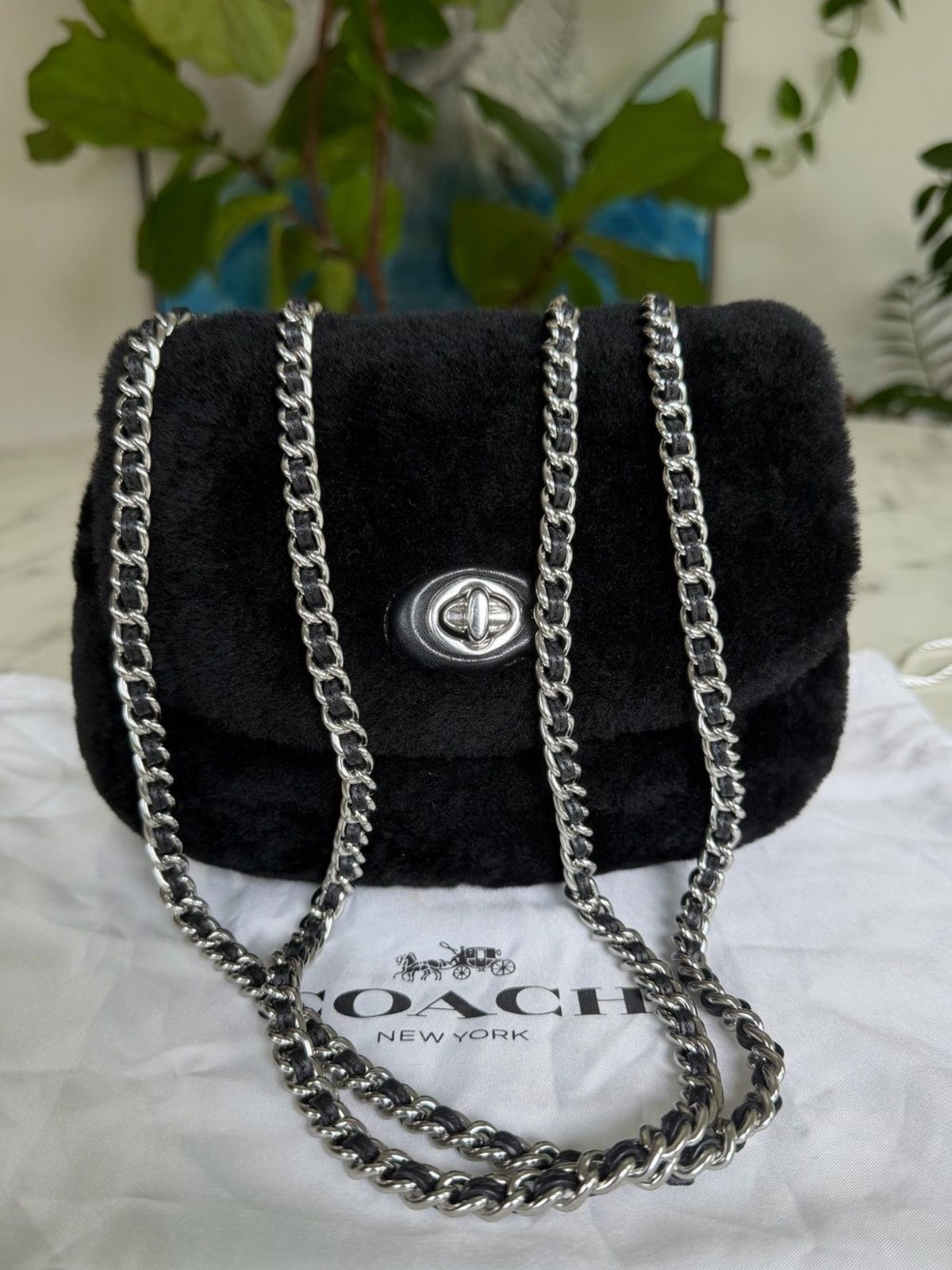 Coach Pillow Madison Shoulder Bag 18 In Shearling With Quilting CE720 Black