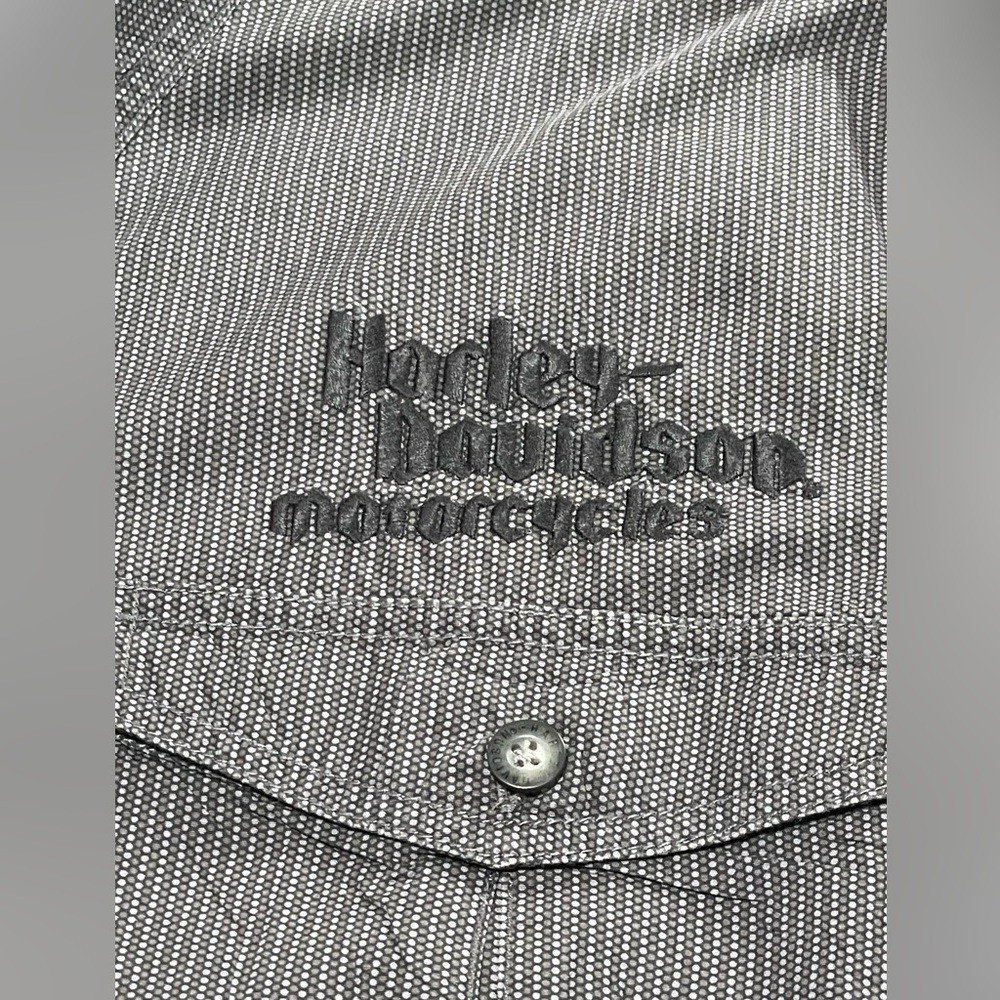 Harley-Davidson Mens Grey Black Patterned Button Up Shirt Logo Patch XL