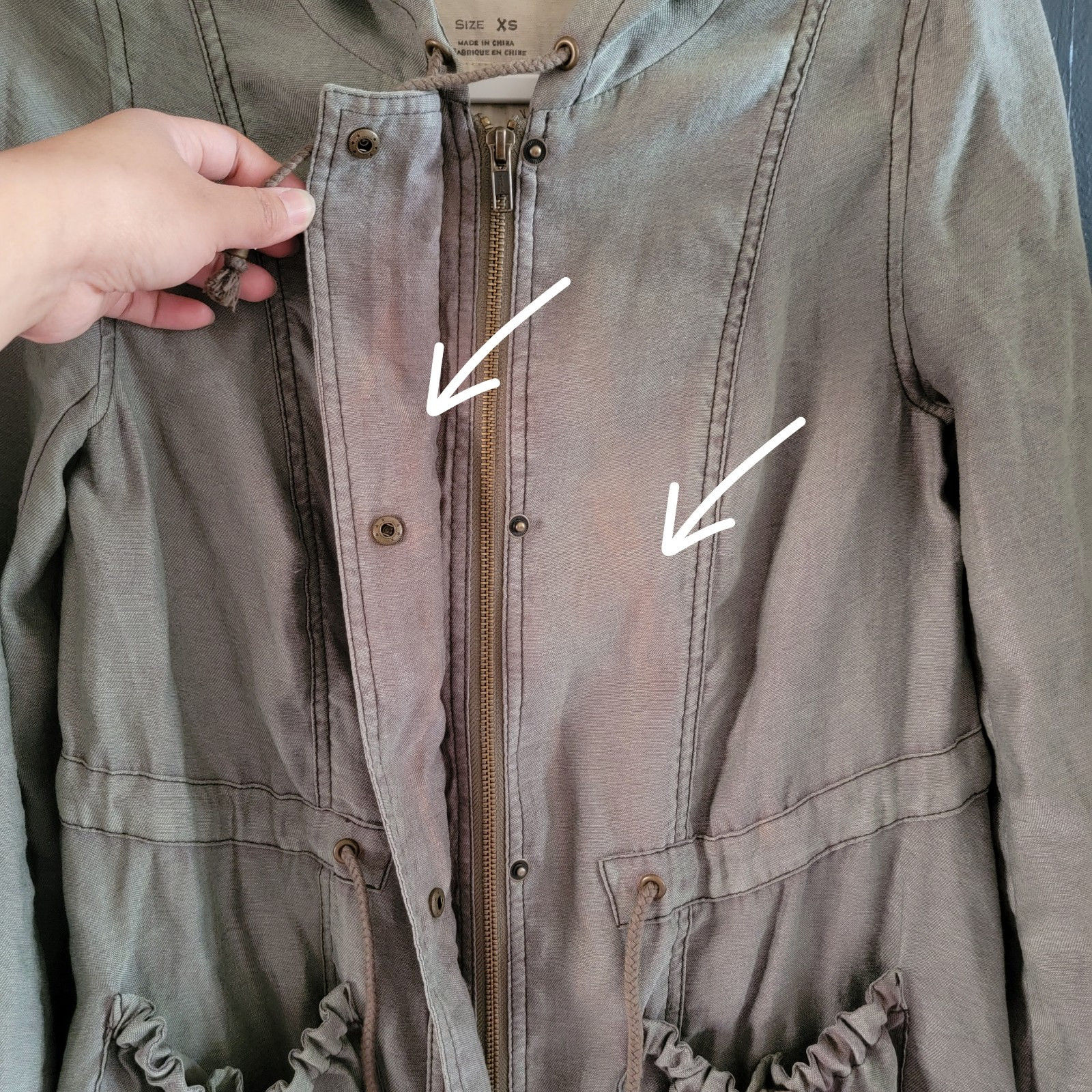 Free People Lightweight Mid Thigh Length Anorak Jacket Hoodie XS Olive Green
