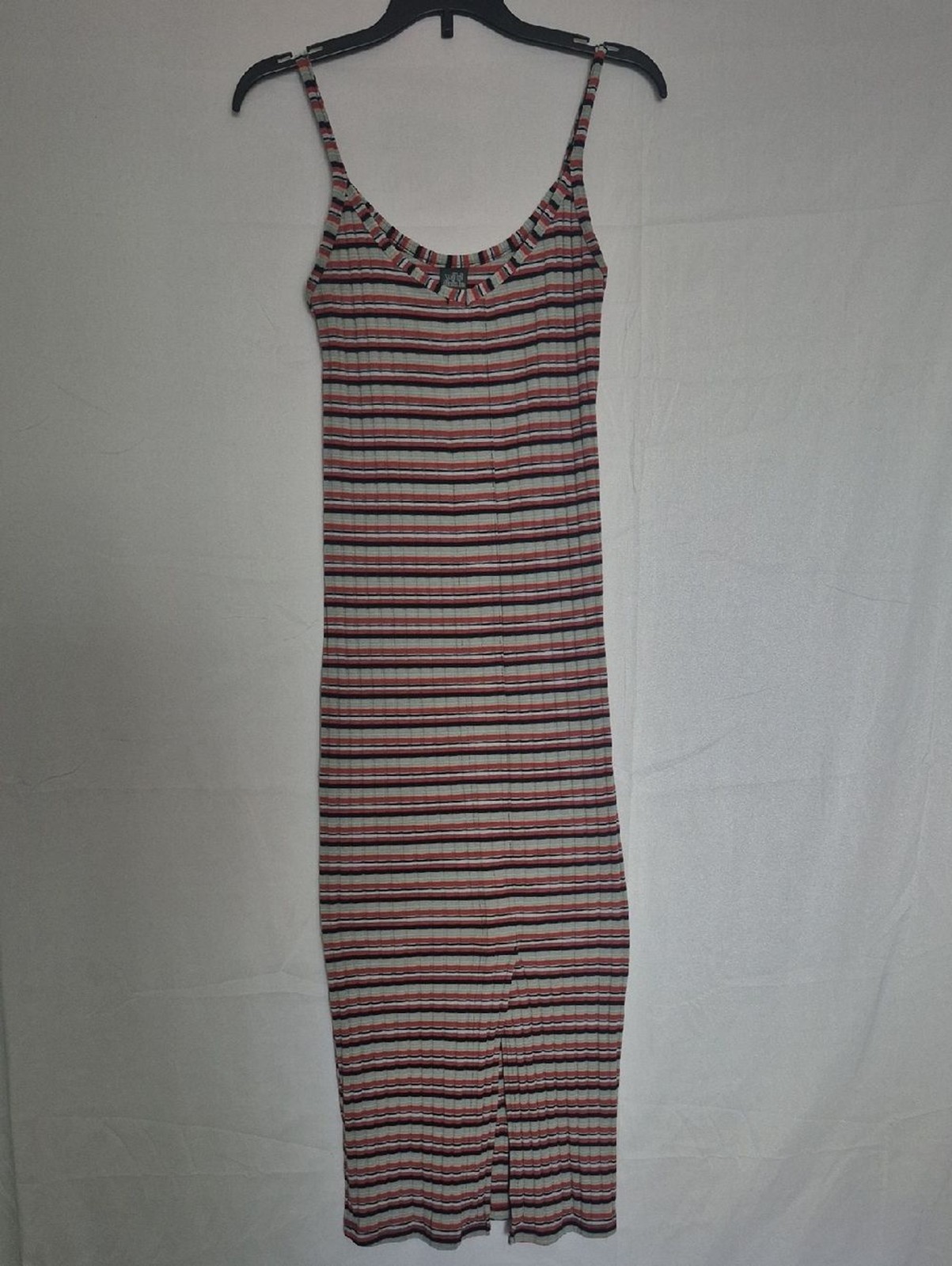 Striped Ribbed Spaghetti-Strap Maxi Dress in Red and Black