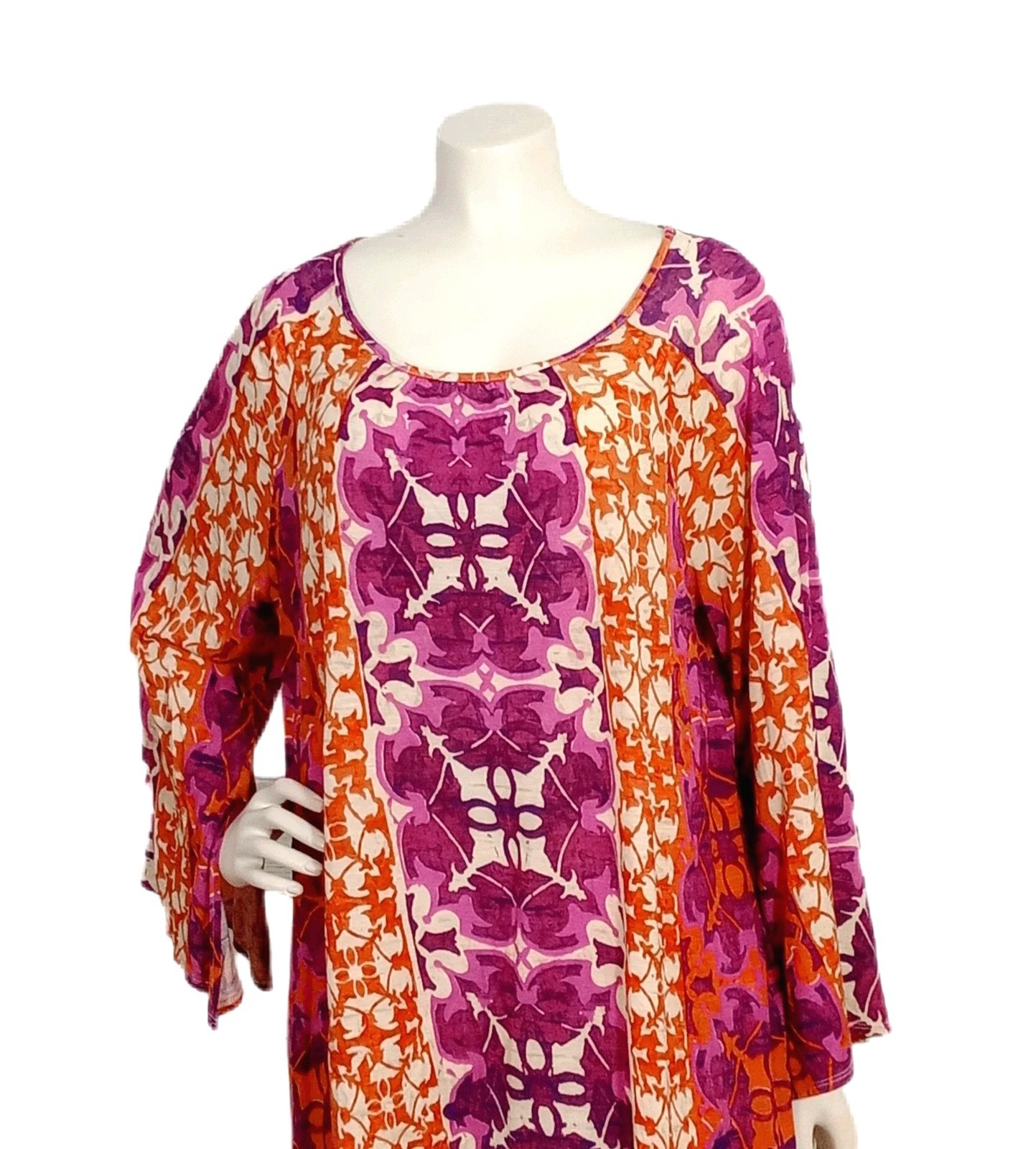 Chico’s Top 3 XL Purple Orange Abstract Print Lightweight Artsy Knit Plus Tunic