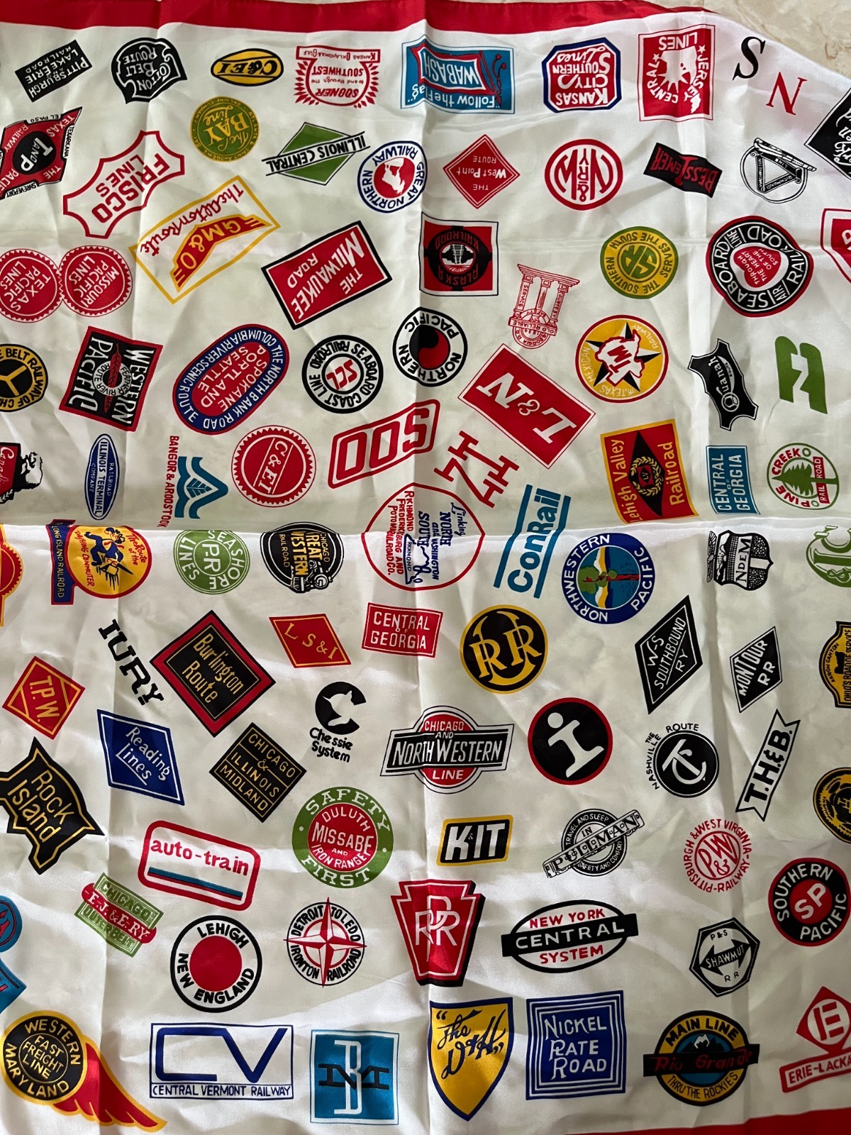 VTG 50s State Railway Train Logo Travel Scarf Made in Japan
