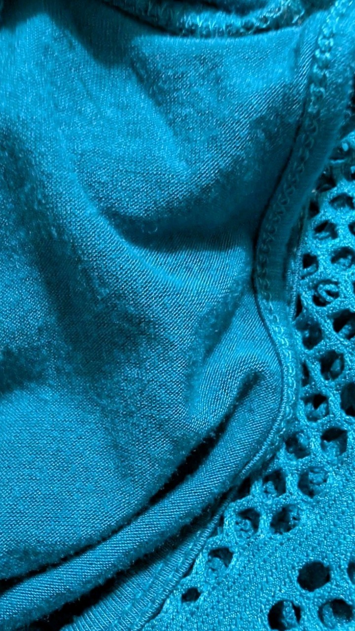 Multiples Womens XL Teal Open Knit Crochet Dolman Batwing Lined Boat Neck Top