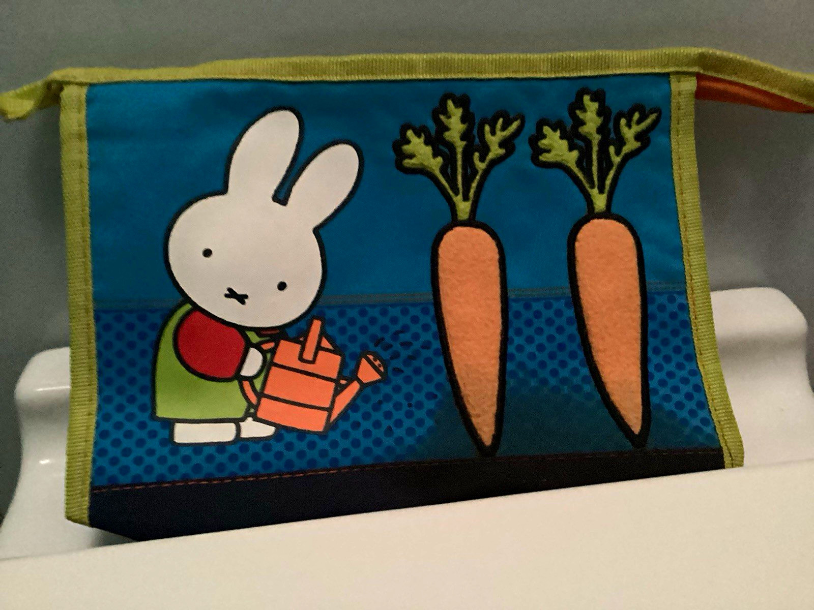 Miffy Cartoon Graphic Print Zip Pouch Bag with Wrist Strap, Blue Green