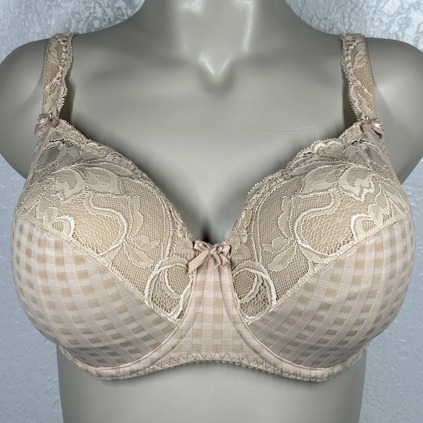 Prima Donna Madison Side Support Wire Bra UK 36H Unpadded Cafe Latte Lace Bows