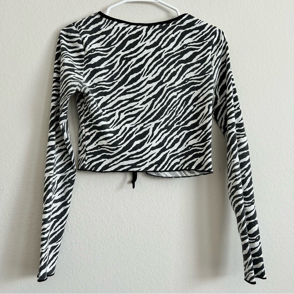 Revolve- pretty garbage Zebra Print Ribbed Knit Tie Top | size S