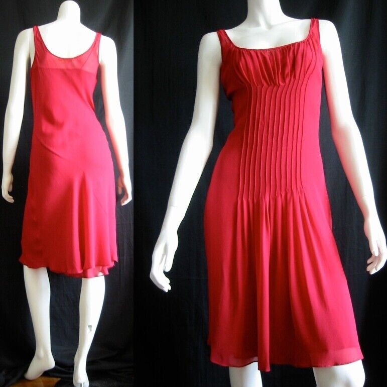 MALANDRINO fushia pintucked silk dress 2 4 w/ slip