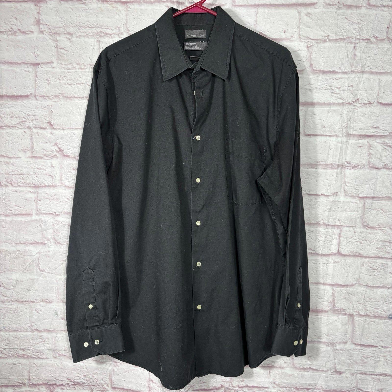 Covington Men’s Wrinkle Free Black Dress Shirt 17 1/2 36-37