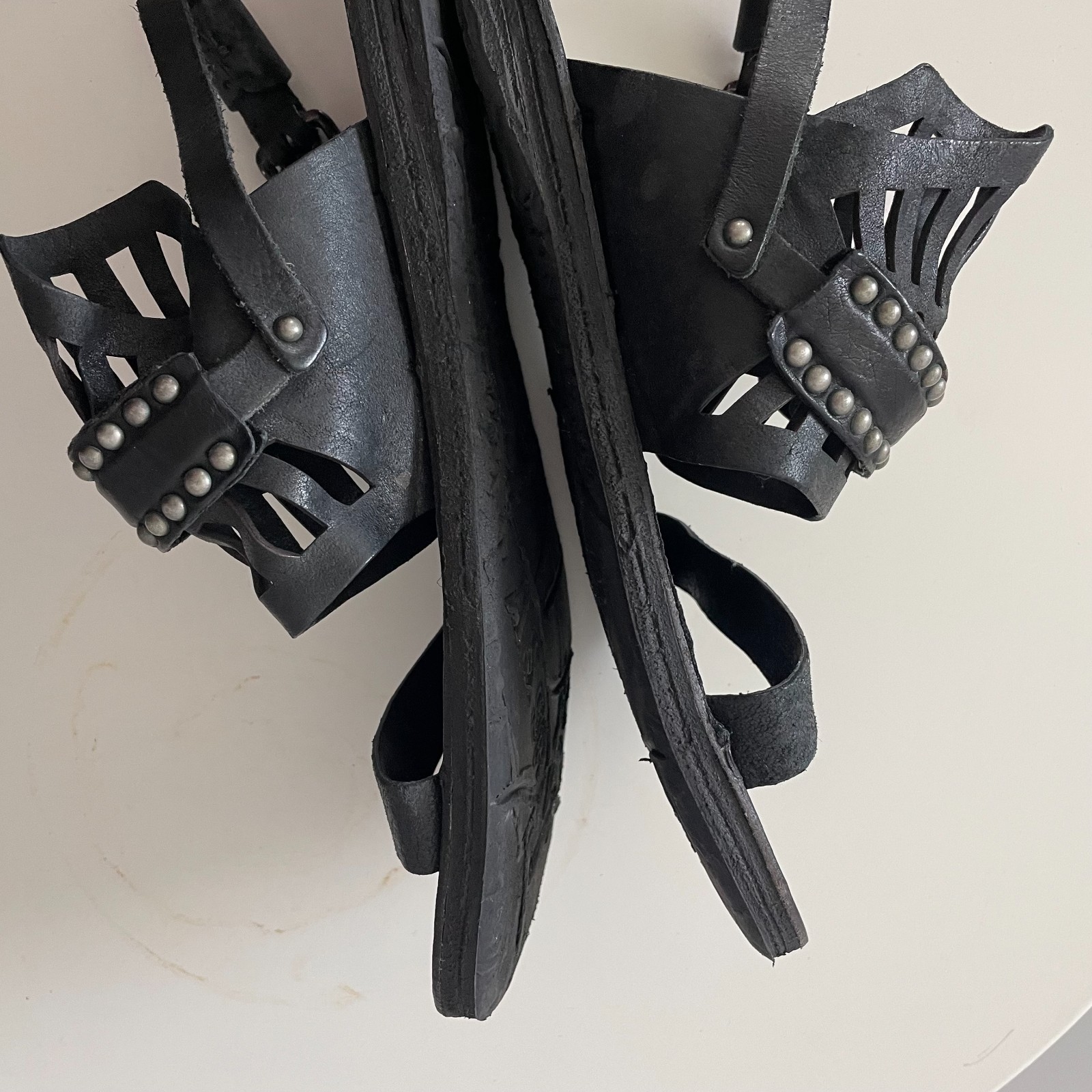 A.S.98 Black Leather Gladiator Sandals Studded Ankle Strap Women EU 40 US 9-9.5