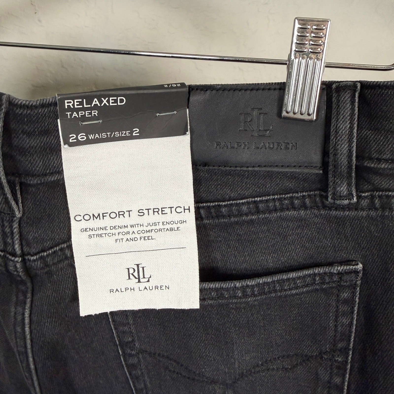 Lauren Ralph Lauren Relaxed Taper Jeans Black Comfort Stretch Size 2 26W NEW