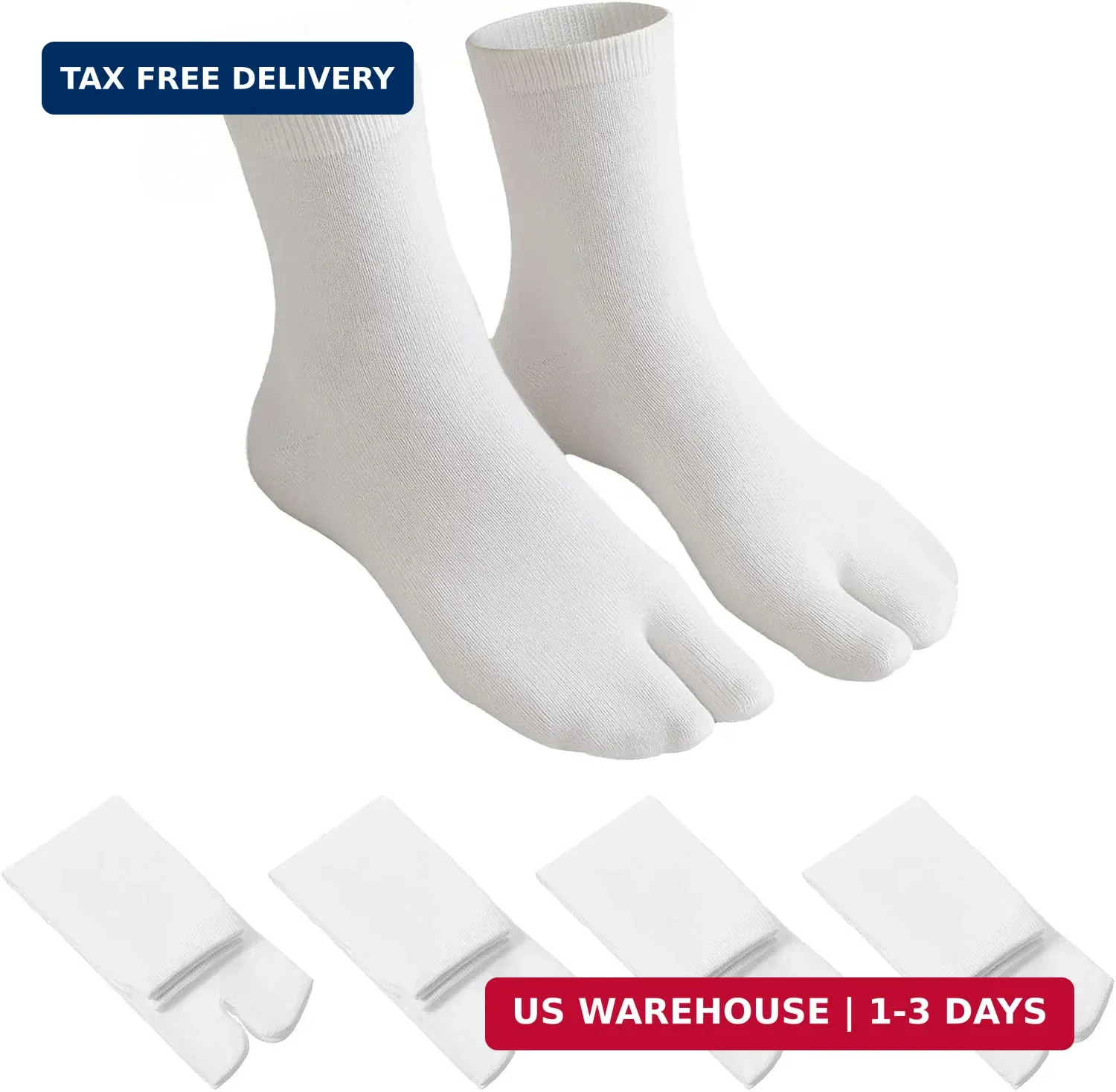 Japanese Tabi Socks White 4 Pairs Split Toe US Size 5-11 for Men Women
