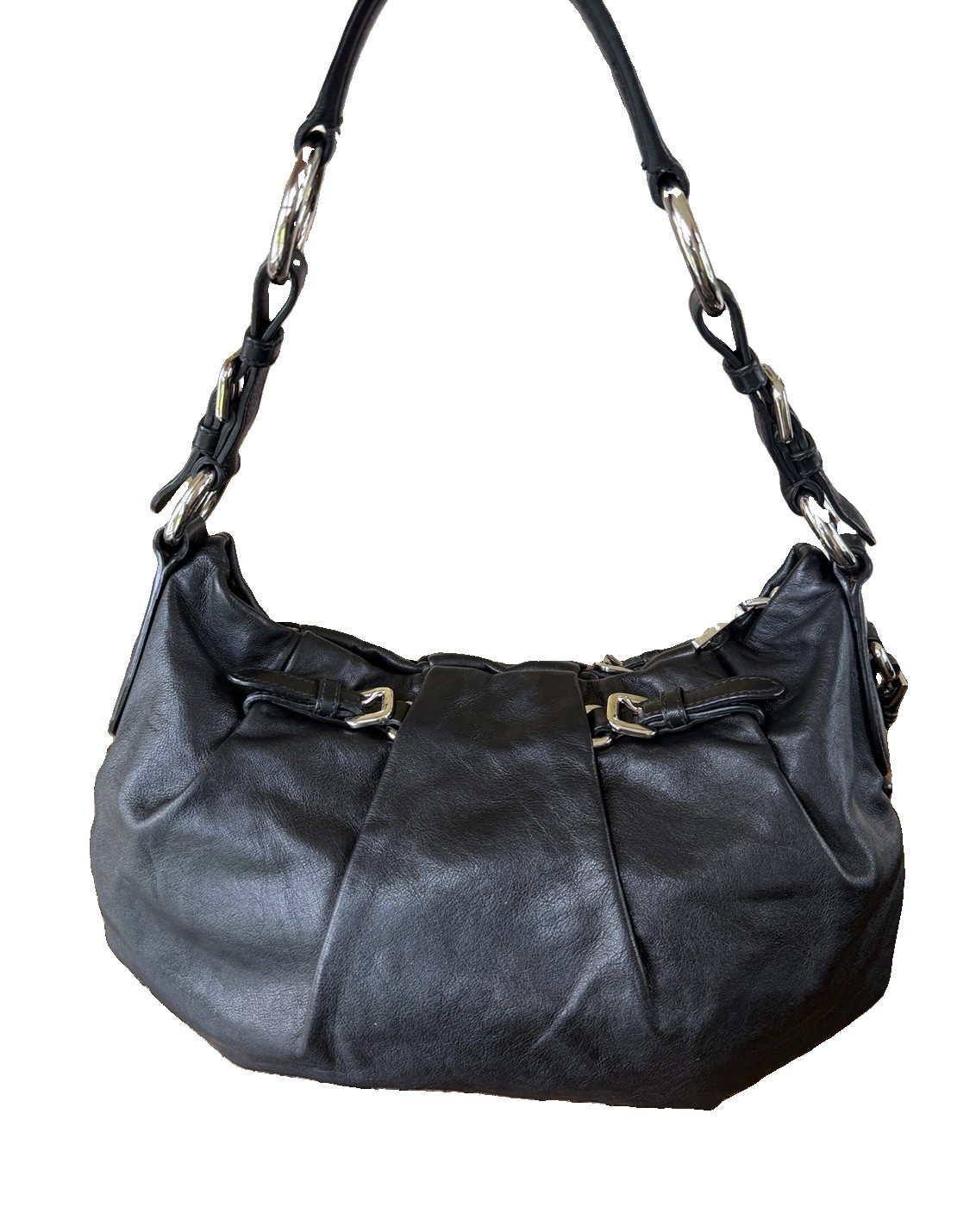 PRADA Black Crescent Shoulder Hobo Bag Zip Silver Hardware Logo Strap Pockets