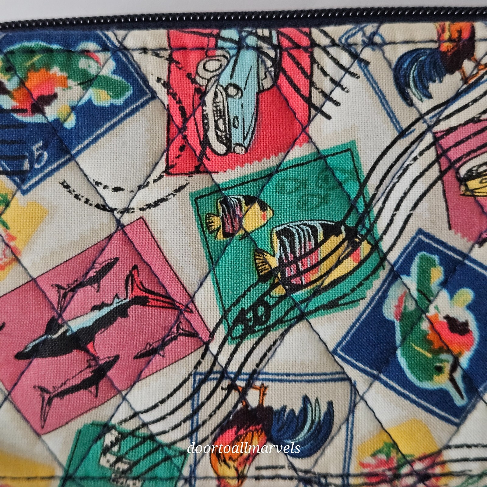 Vera Bradley Cuban Stamps Wallet Organizer Crossbody Double Zip Mini Bag 6.75″