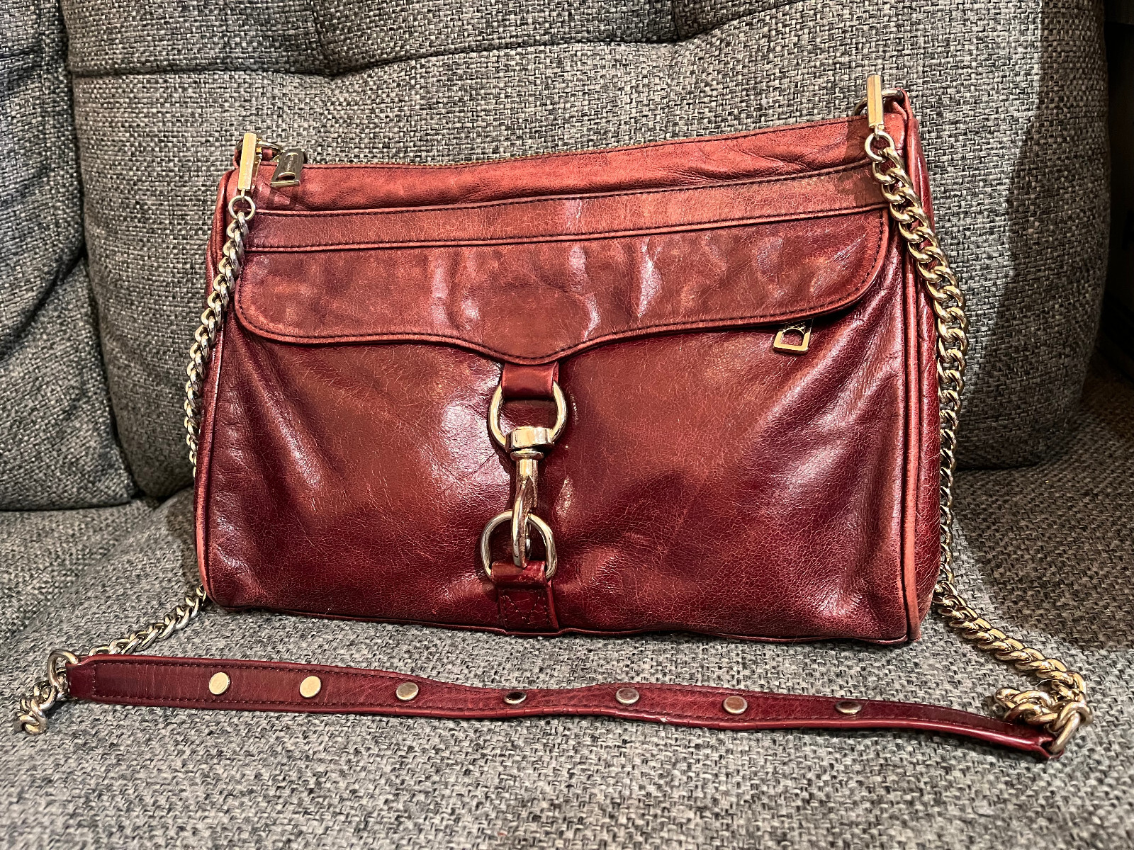 Rebecca Minkoff MAC Mauve Maroon Leather Crossbody Handbag – 13″ x 9″