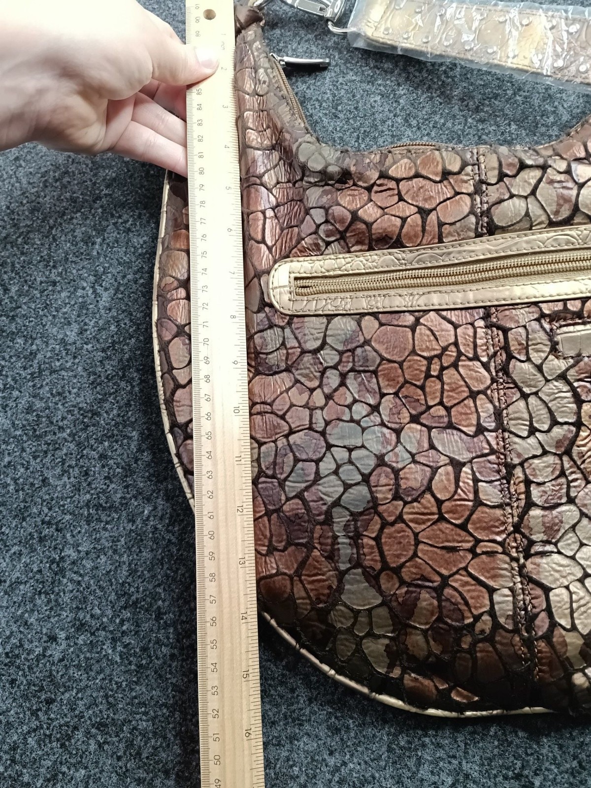 Madi Claire Brown Metallic Mosaic Hobo Shoulder Bag with Crystal Accents